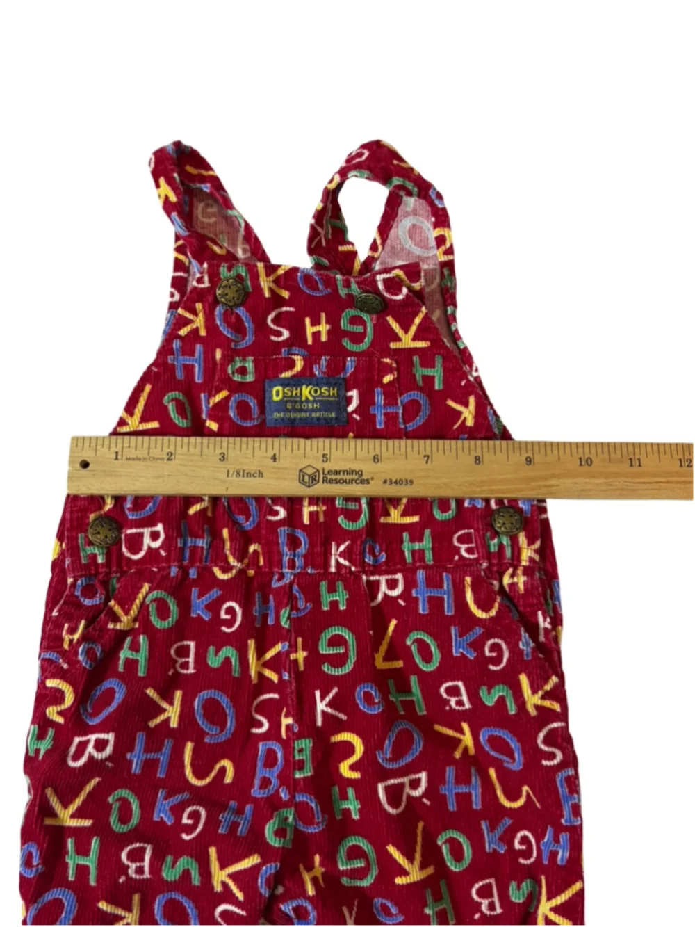 Vintage OshKosh B’gosh Alphabet Corduroy Overalls Baby 6 9 Months USA